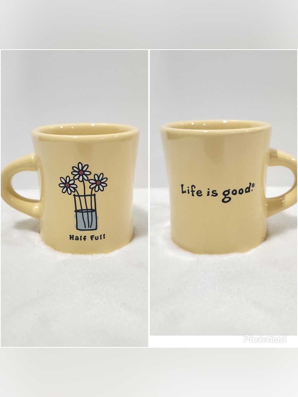 Life Is Good Half Full Floral Flower Daisies Yellow Ceramic Coffee Cup Mug
